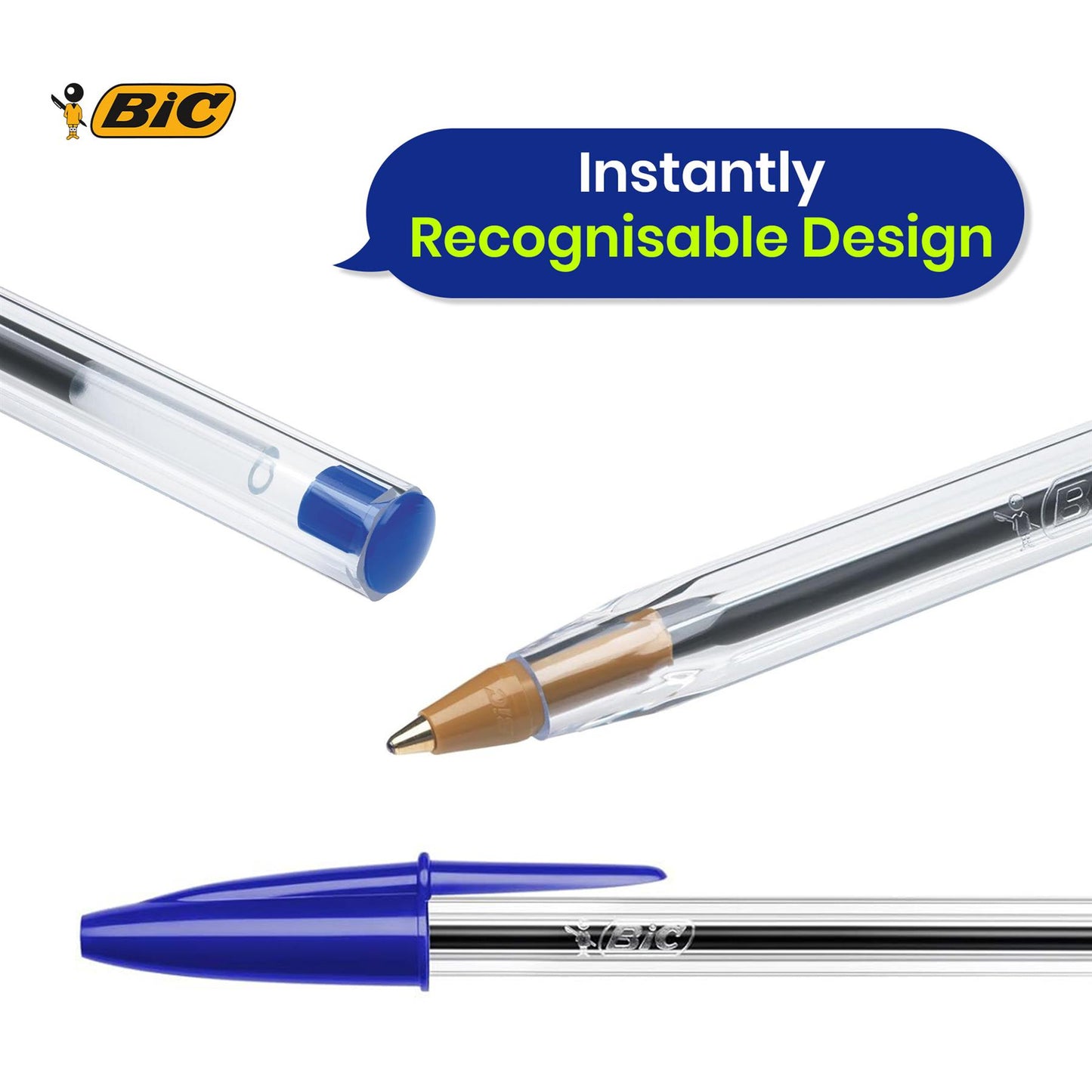 BIC Cristal Original Ballpoint Pens with Blue Ink and 1.0mm Medium Tip for Daily Writing Pack of 100