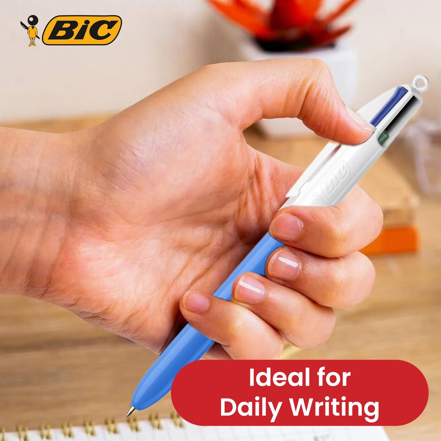 BIC 3x Grip 4 Colours Pens Multicoloured Pens with Rubber Grip for Writing
