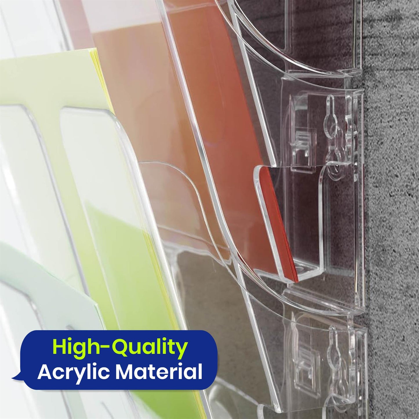 A4 Landscape Wall Mounted Document Holder with 6 Compartments for Flyers & Magazines