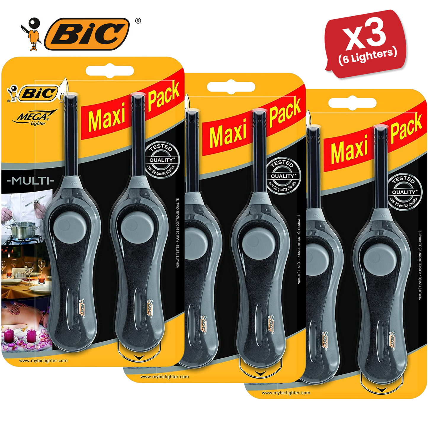 BIC Mega Standard Utility Lighter Black - Blister Pack of 2