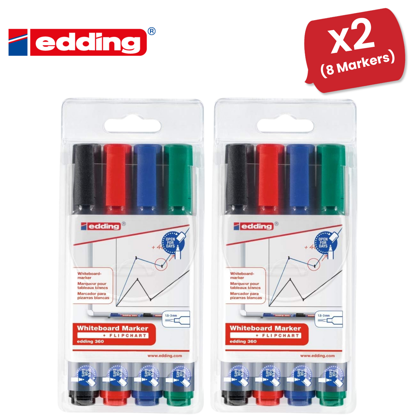 Edding 360 Drywipe Marker Assorted Pack of 4 - 1 to 5 Packs