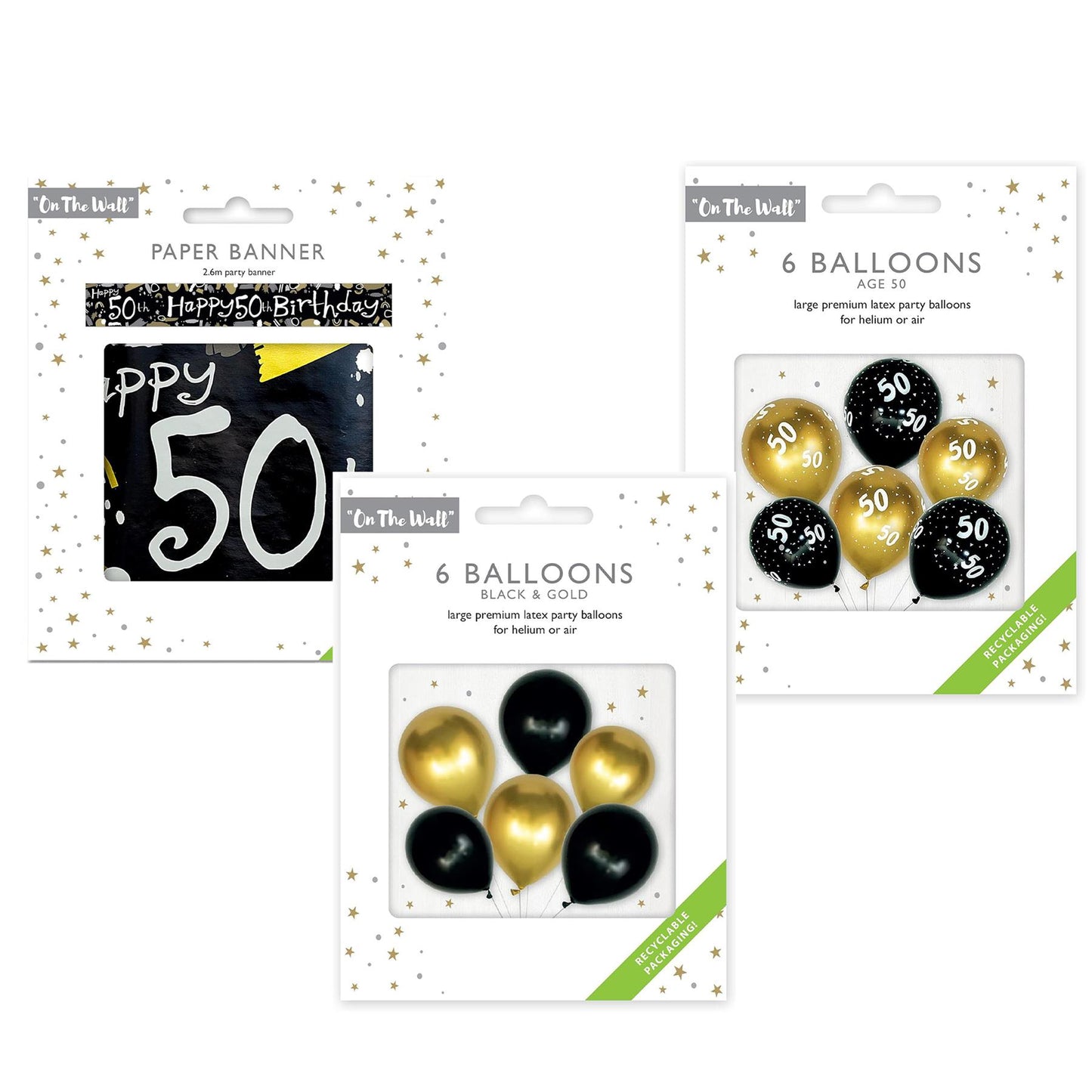 Black and Gold Balloons with 50th Birthday Banner Party Decoration Set 12 Inch