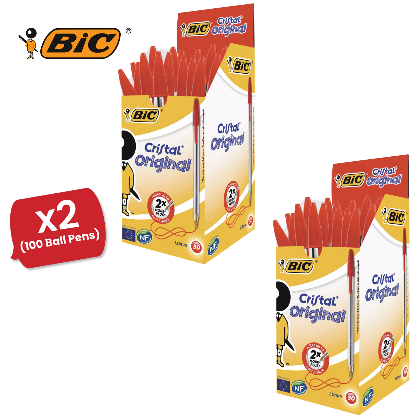 BIC CRISTAL MEDIUM BALL POINT PEN RED - BOX OF 50 - 1 to 5 Packs