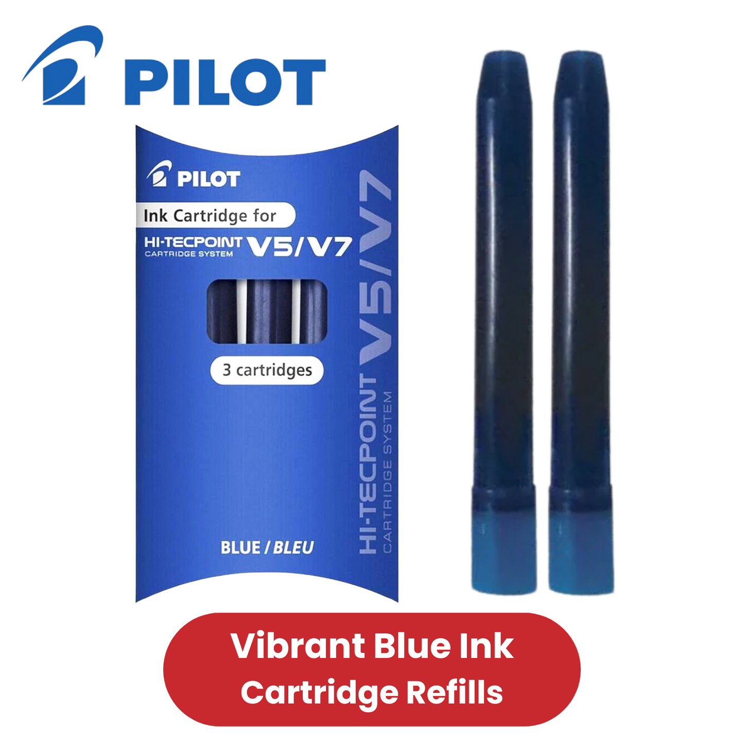 Pilot V5/V7 Hi-Tecpoint Liquid Ink Cartridges System (Pack of 3) - Blue Refills