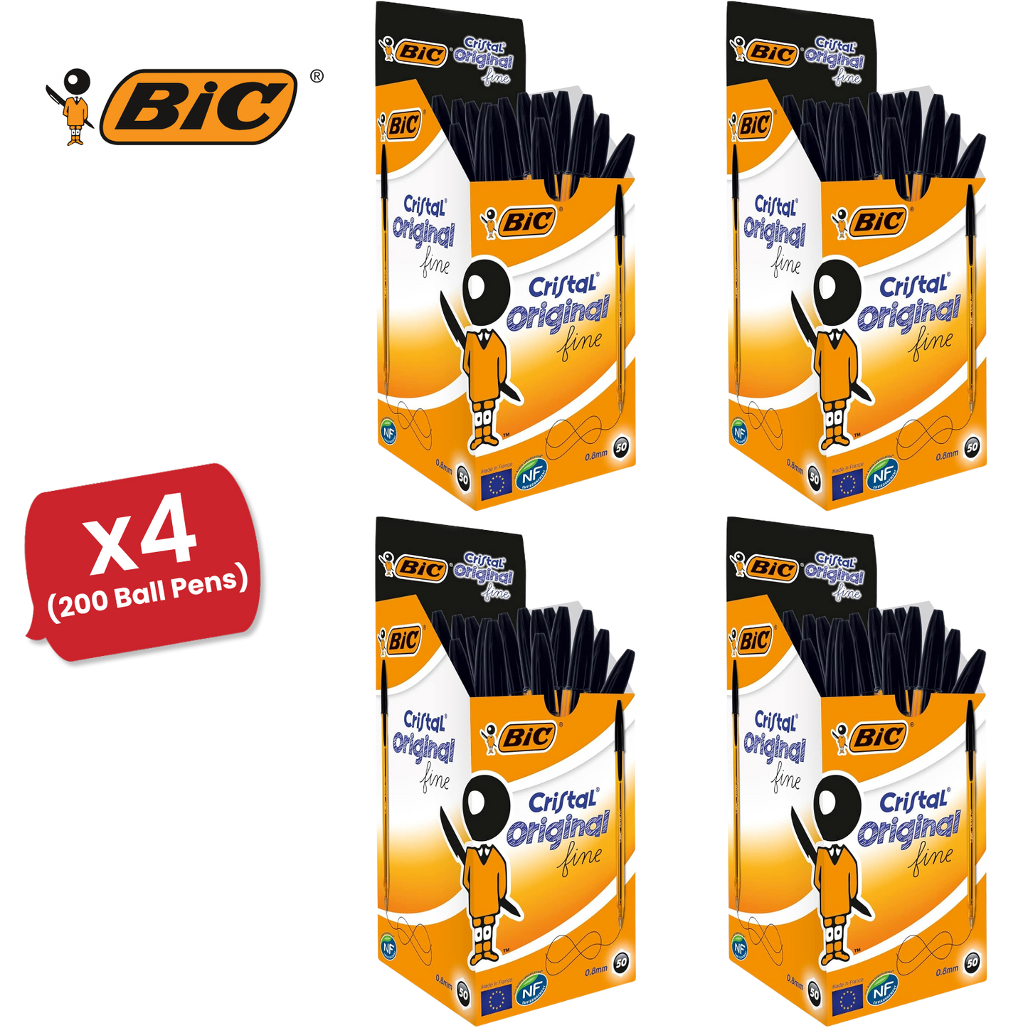 BIC CRISTAL FINE BALL POINT PEN BLACK - PACK OF 50 - 1 to 5 Packs