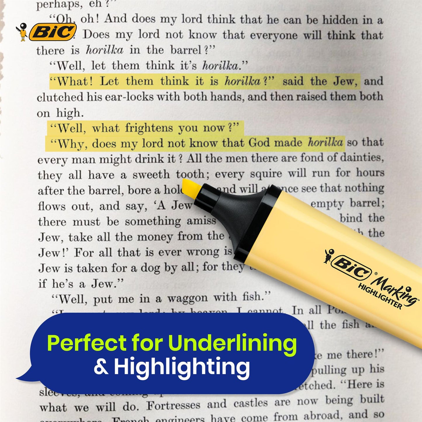 BIC 3x  Marking Highlighter Flat Pastel Yellow Modular Tip for Precise Highlighting
