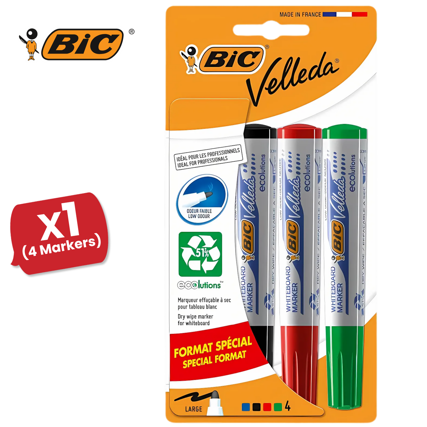 BIC Velleda 1701 ECOlutions Whiteboard Markers Assorted - Pack of 4