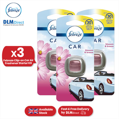 Febreze Clip-On Car Air Freshener 2ml Blossom & Breeze Gel Car Freshener for Odour (Pack of 3)