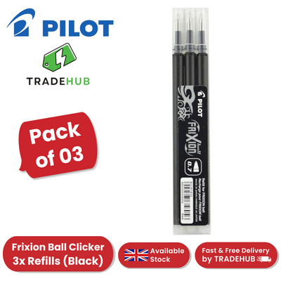 Pilot FriXion Ball & Clicker Pen Refills Black 0.7mm (Pack of 3) Smooth Writing