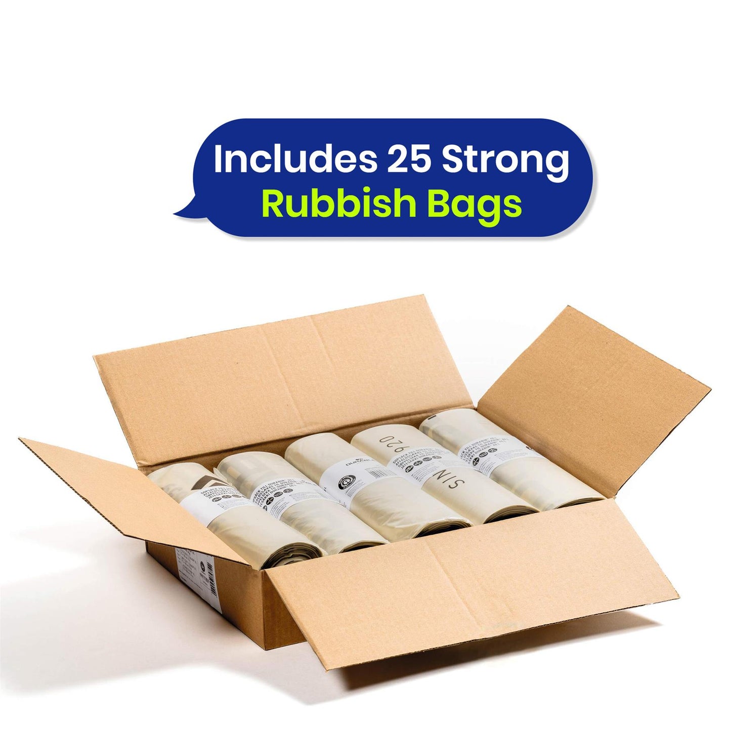 110L Bin Bags 25 Pack and 90L DURABIN Grey Waste Bin Bundle Strong Recycled Plastic Set