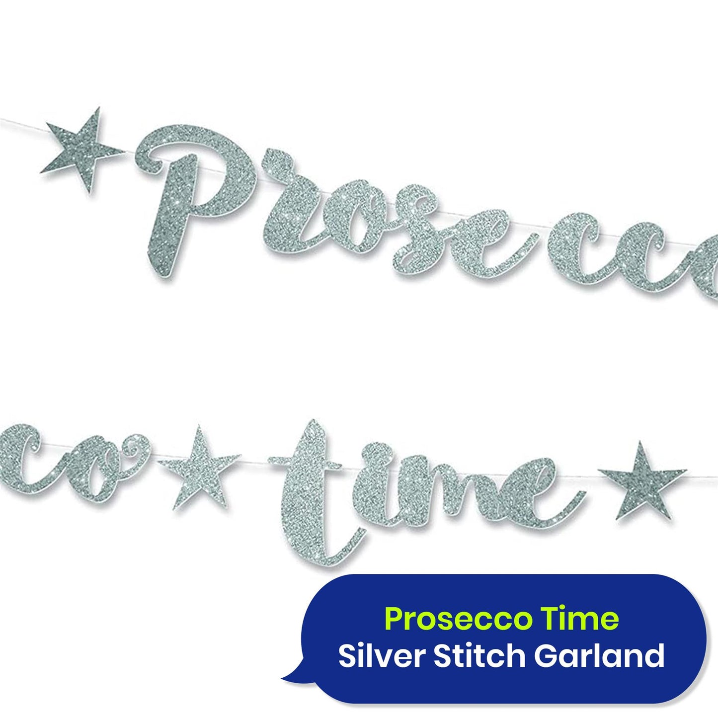 Prosecco Bunting 1.5m Silver Glitter Banner Prosecco Party Decoration for Events