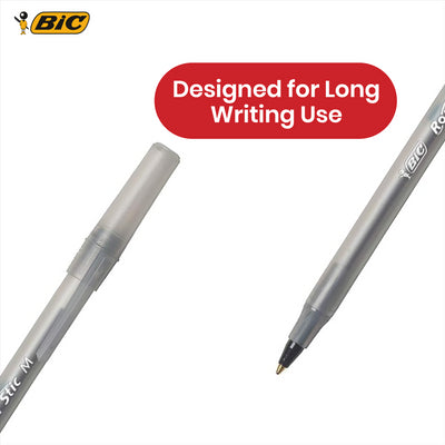 BIC Round Stic Ballpoint Pens - 8 Pcs Plastic Black Ball Pen, 1.0mm Tip Writing Pens for Office