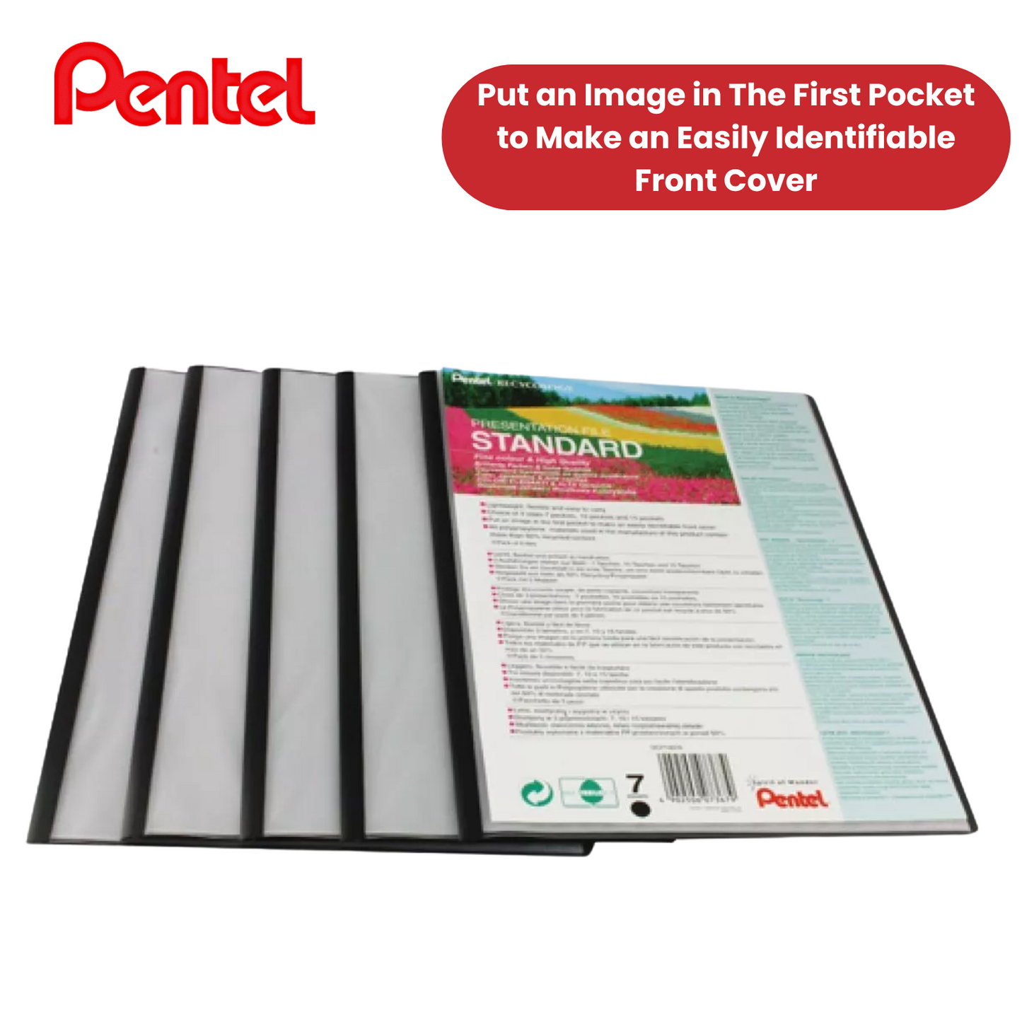 PENTEL RECY A4 PRES FILE 7PKT BLACK - Pack of 5