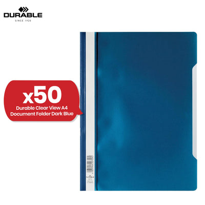 Durable A4 Project Folders - 50 Pcs Dark Blue Polypropylene Clear View File Folder for Office & Desk