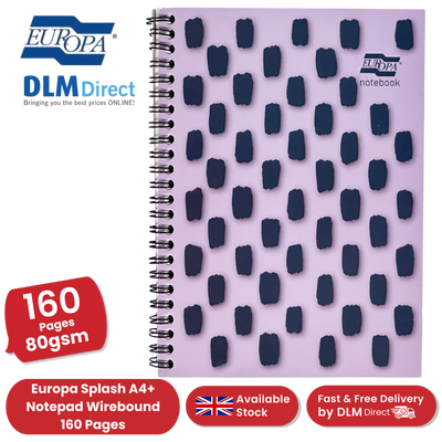 Europa Splash A4+ Notepad Wirebound 160 Pages 80g FSC Paper Ruled Punched Purple