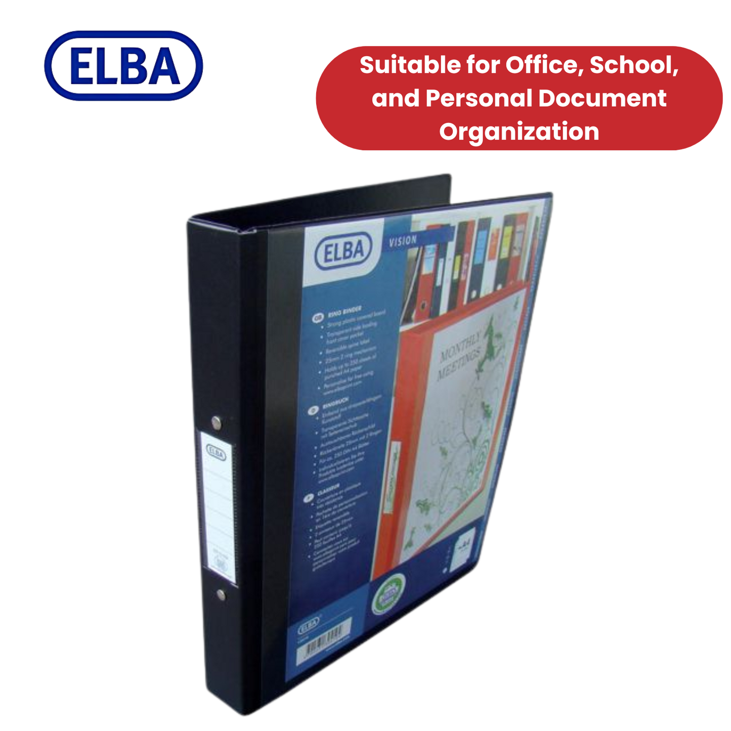 ELBA VISION 2-RING BINDER A4 25MM BLK - 1 to 5 Packs