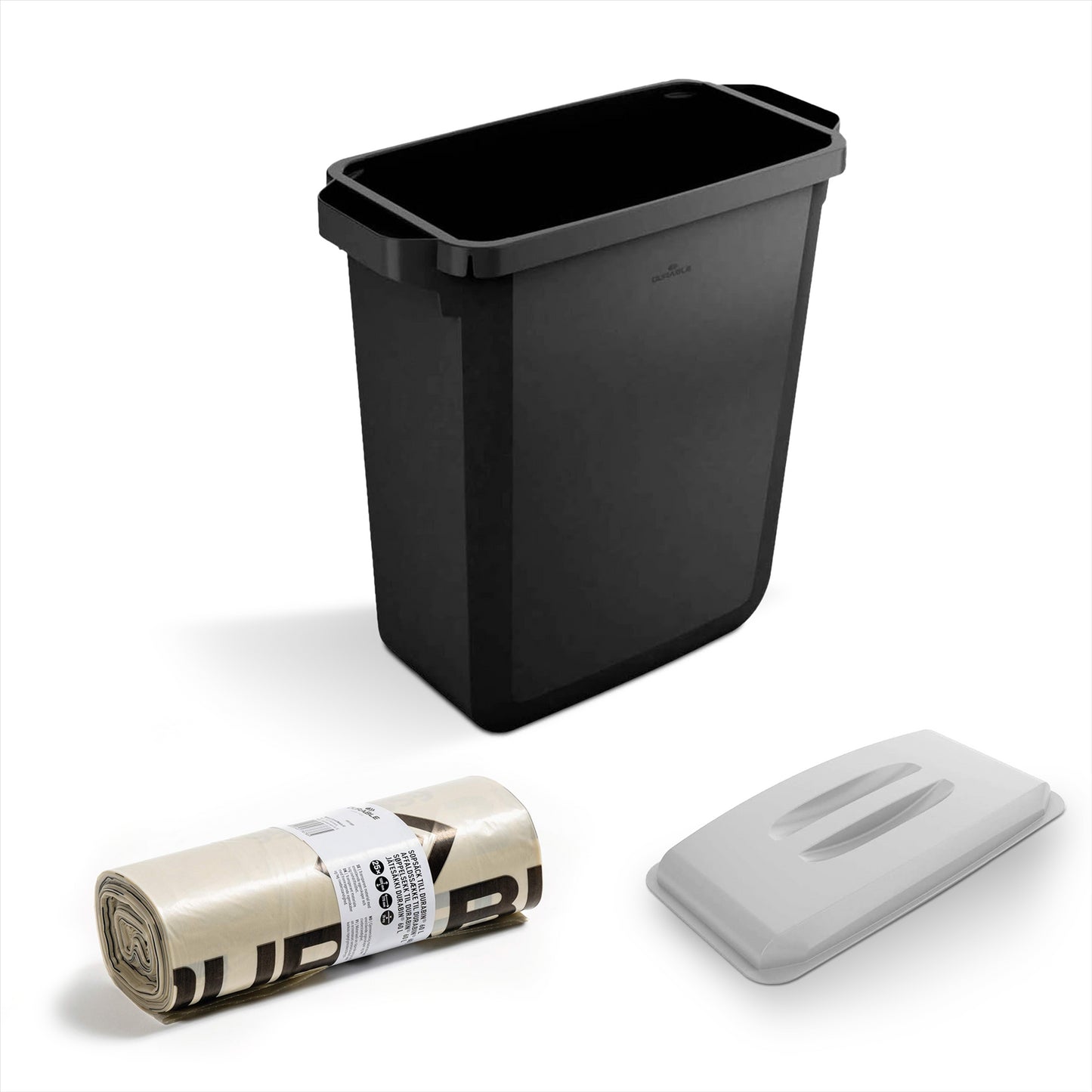 DURABIN 60L Black Bin Set and Grey Lid and 25x 110L Recycled Bin Bags