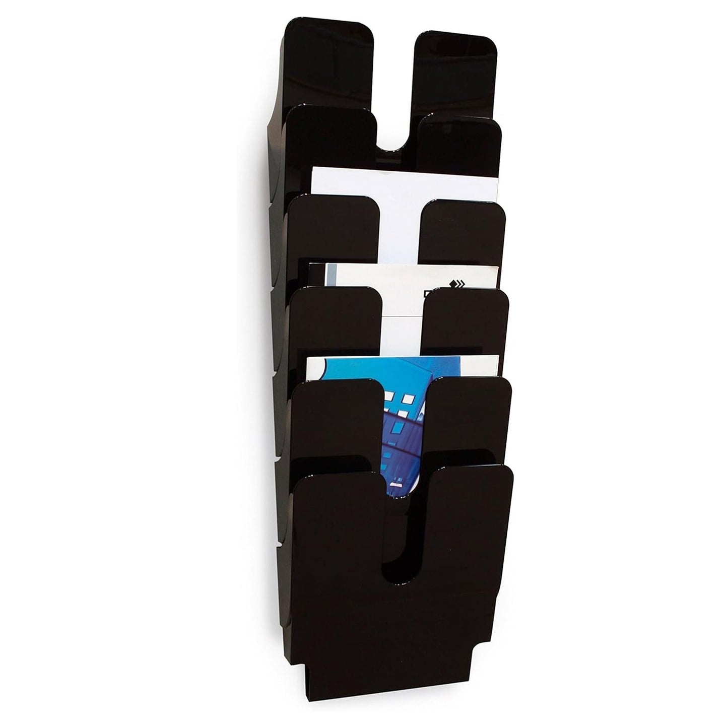A4 Portrait Wall Mounted Document Holder with 6 Compartments for Flyers & Magazines