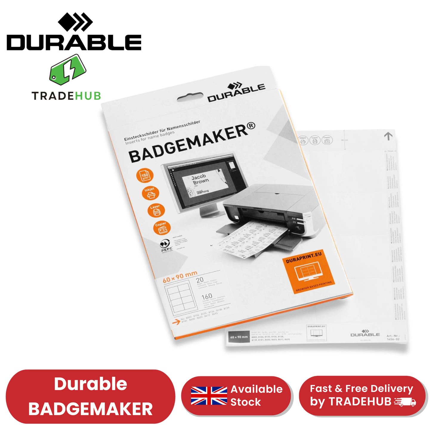 Durable BADGEMAKER Inserts 60 x 90 mm - Pack of 160 Inserts - White -  1 to 5