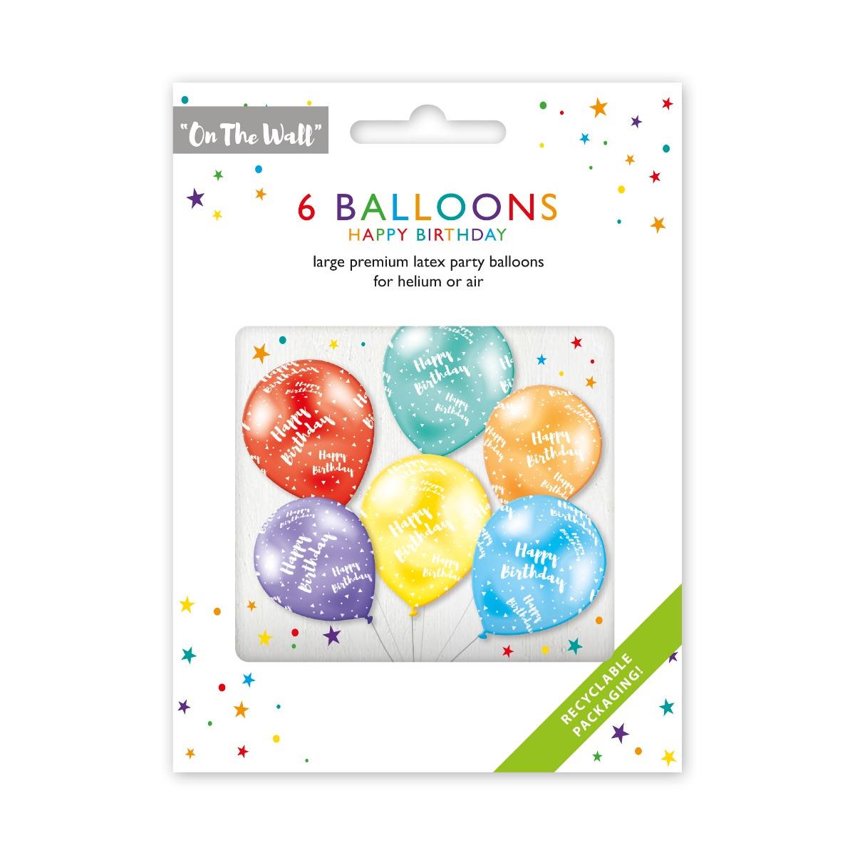 OT001 Happy Birthday Multicoloured 12-inch Latex Party Balloons (6 Pack)