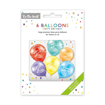 OT001 Happy Birthday Multicoloured 12-inch Latex Party Balloons (6 Pack)