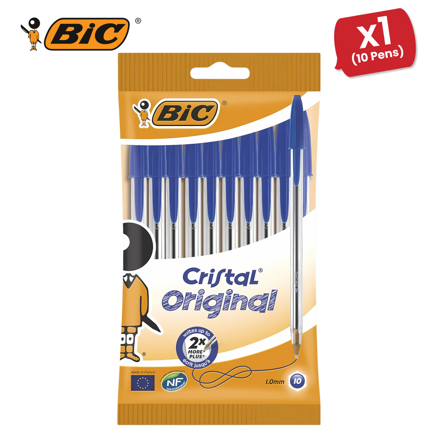 BIC Cristal Original Ballpoint Pens Medium Point (1.0 mm) Blue, Pouch of 8 - 1-5