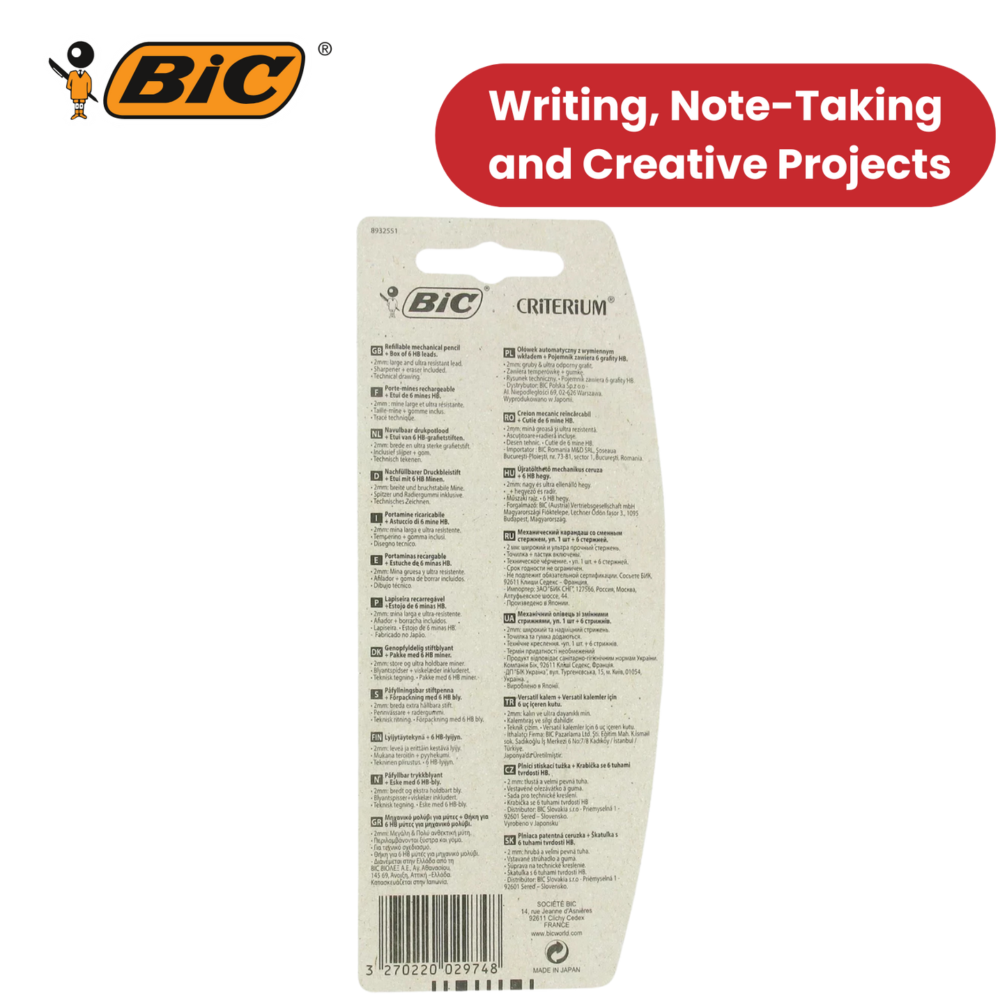 BIC Criterium 2mm Lead Mechanical Pencil  Plus 6 Leads),Black - Pack of 1 to 5