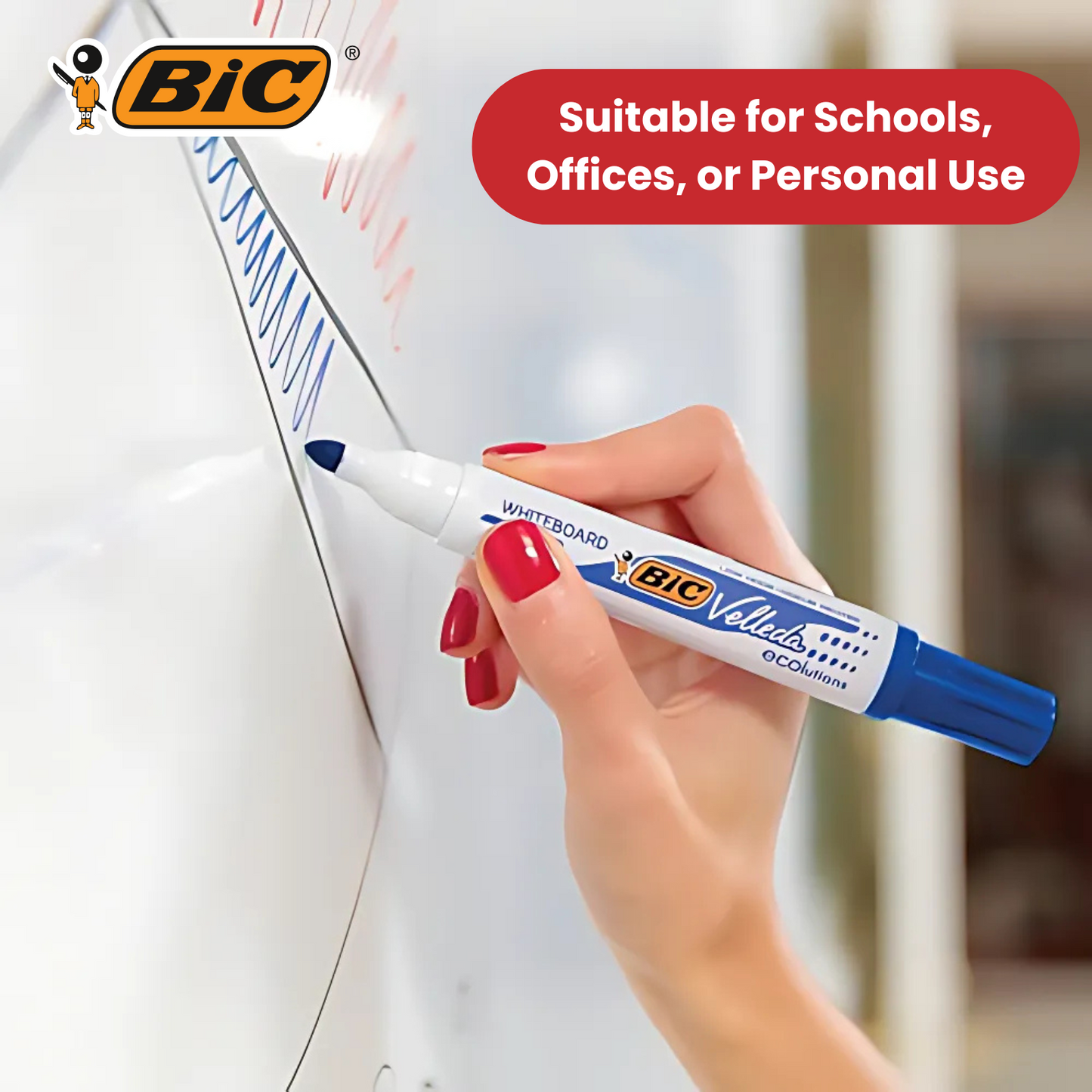 BIC VELLEDA MARKER 1701 RED - PACK OF 12