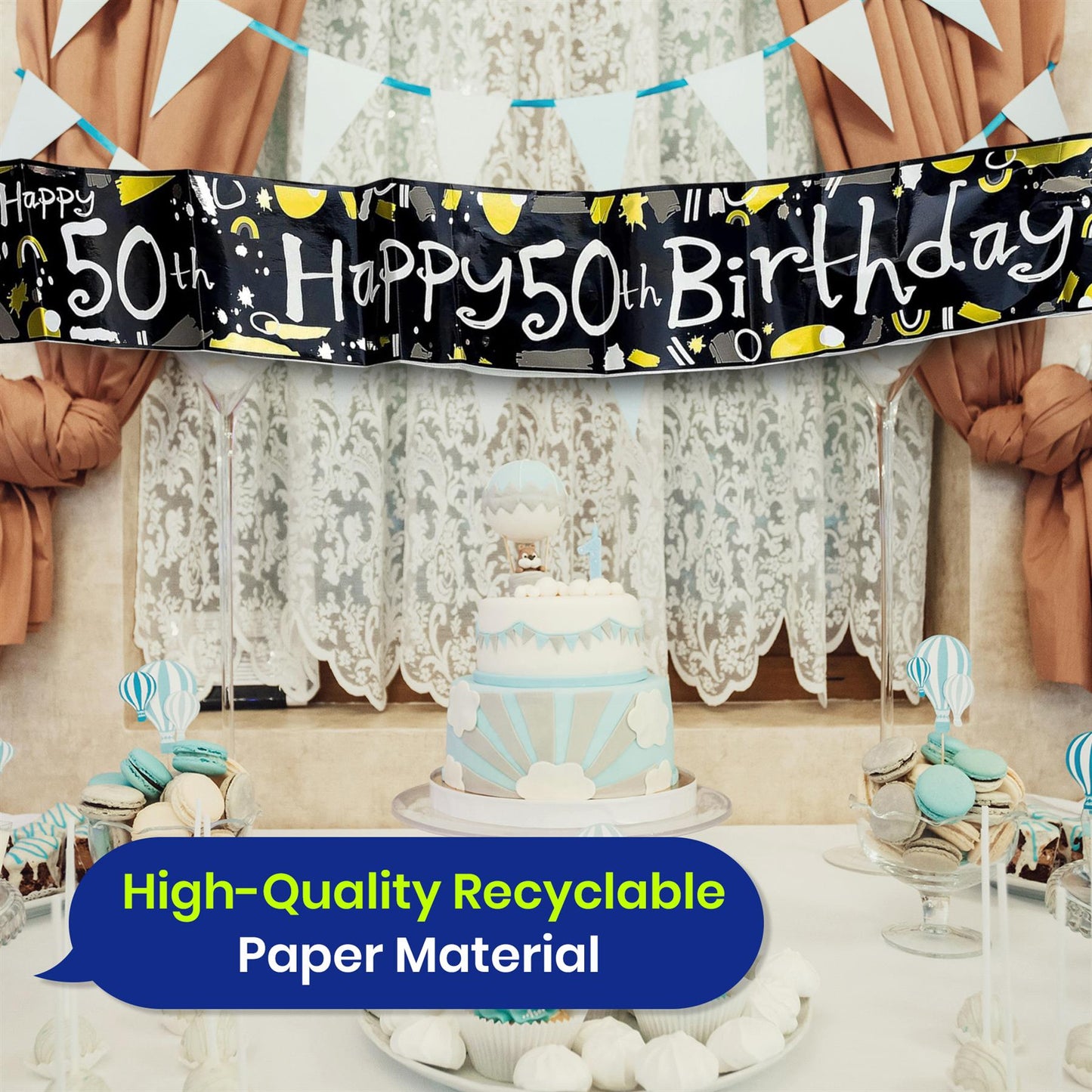 Happy 60th Birthday Black and White Banner 2.6m Party Decor for Milestone Celebration