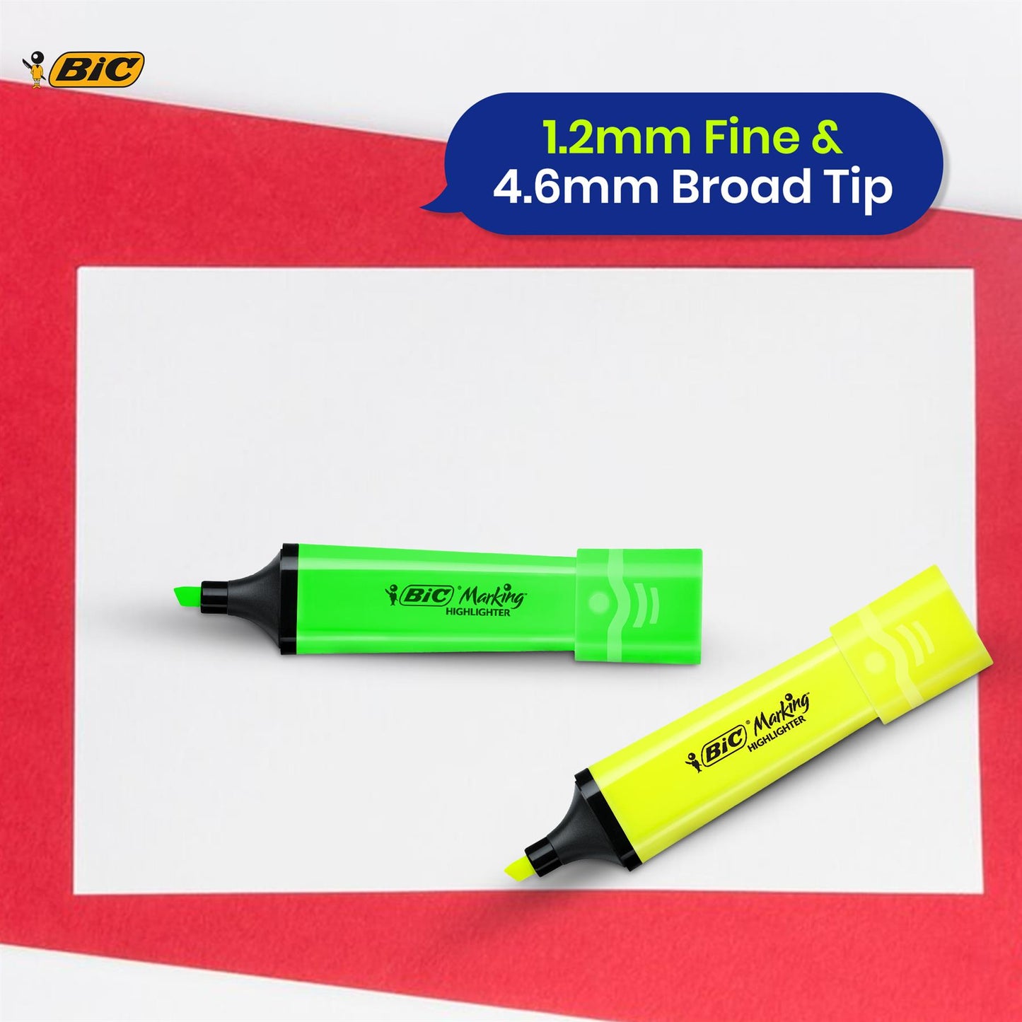 BIC Wood Effect Multi Colour Pens Pack of 12 and Pack of 4 Neon Highlighter Set