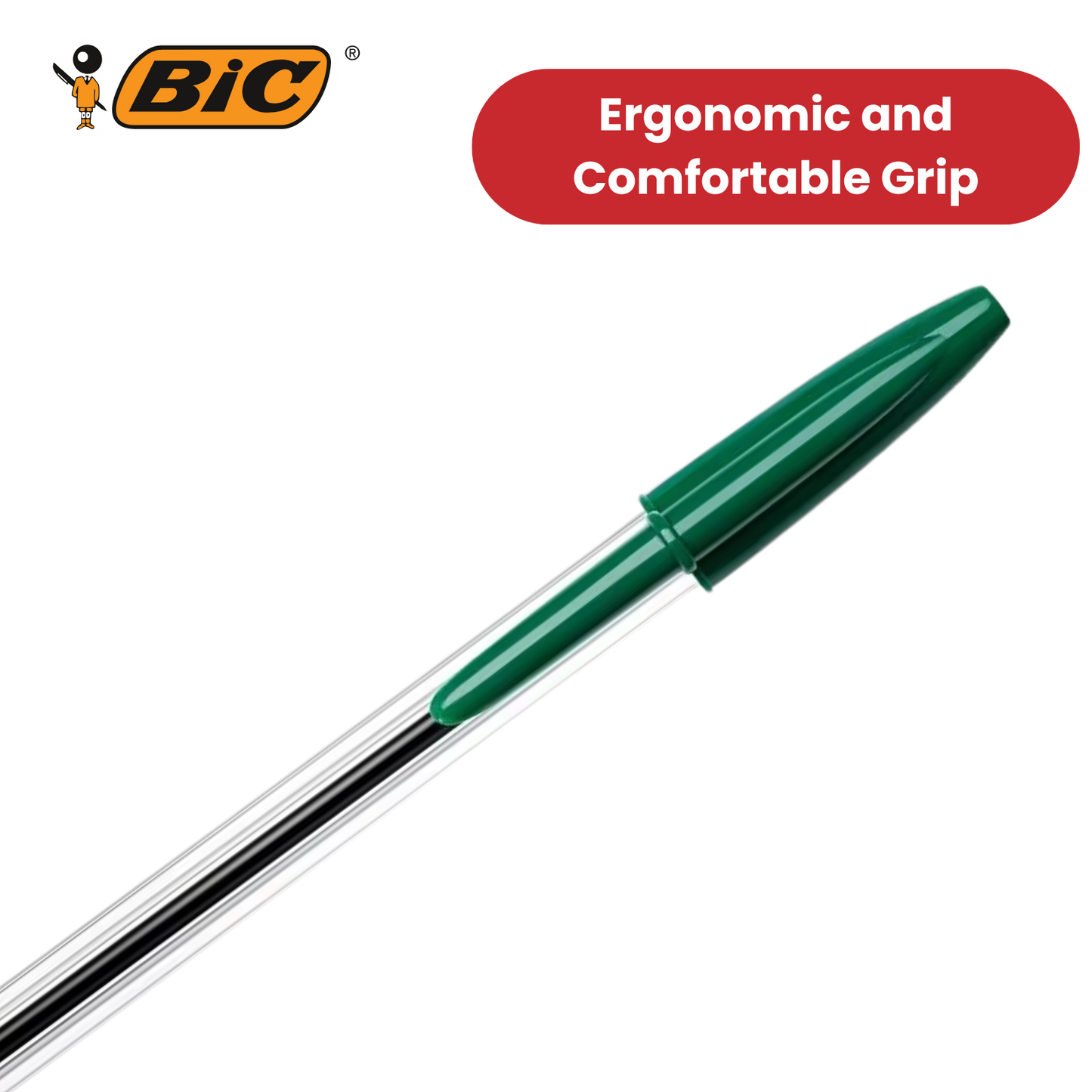 BIC CRISTAL MEDIUM BALL POINT PEN GREEN - BOX OF 50 - 1 to 5 Packs