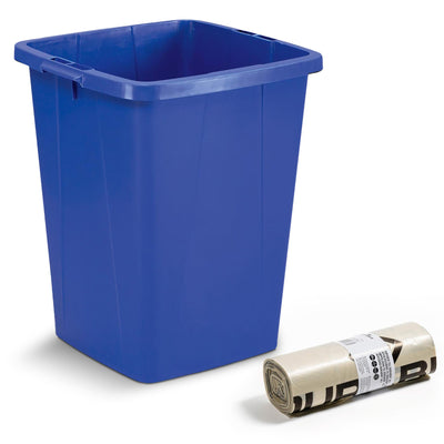 110L Bin Bags 25 Pack and 90L DURABIN Blue Waste Bin Bundle Strong Recycled Plastic Set