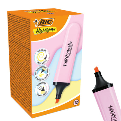 BIC 12x Marking Highlighter Flat Pastel Pink Modular Tip for Precise Highlighting