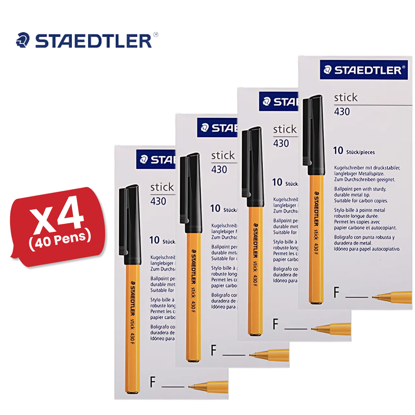 Staedtler Fine 0.3mm Black 430 F-9 - Pack of 10 - 4 Packs
