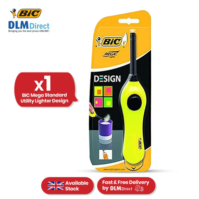 BIC Mega Utility Lighter - Plastic 6cm Wand Cooking Lighter, Push Button Lighters for BBQ
