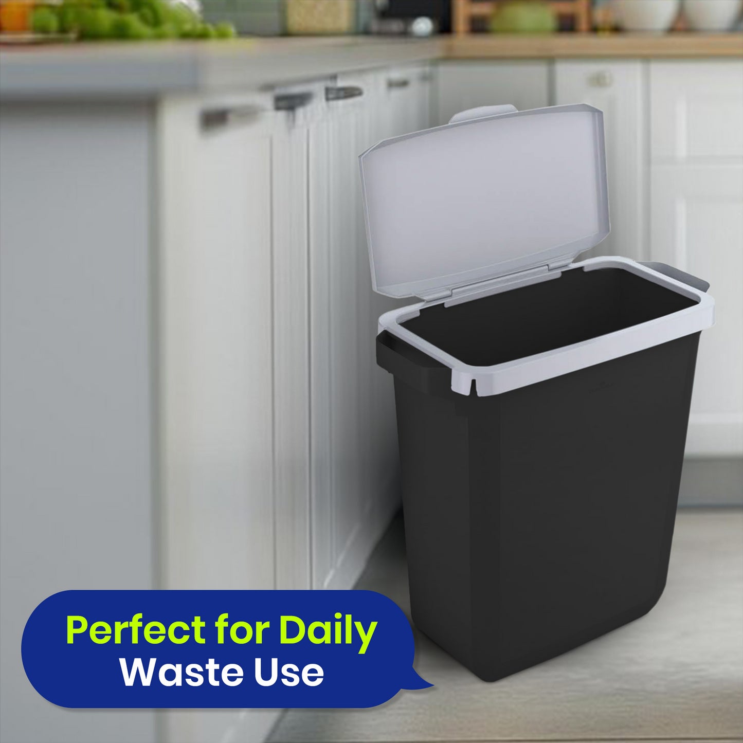 DURABIN 60L Black Bin Set and Grey Hinged Lid with 25x 110L Bin Bags