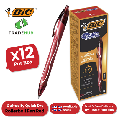 BIC Gel-ocity Quick Dry Rollerball Pens Red Medium Smooth Writing Ink Pack of 12