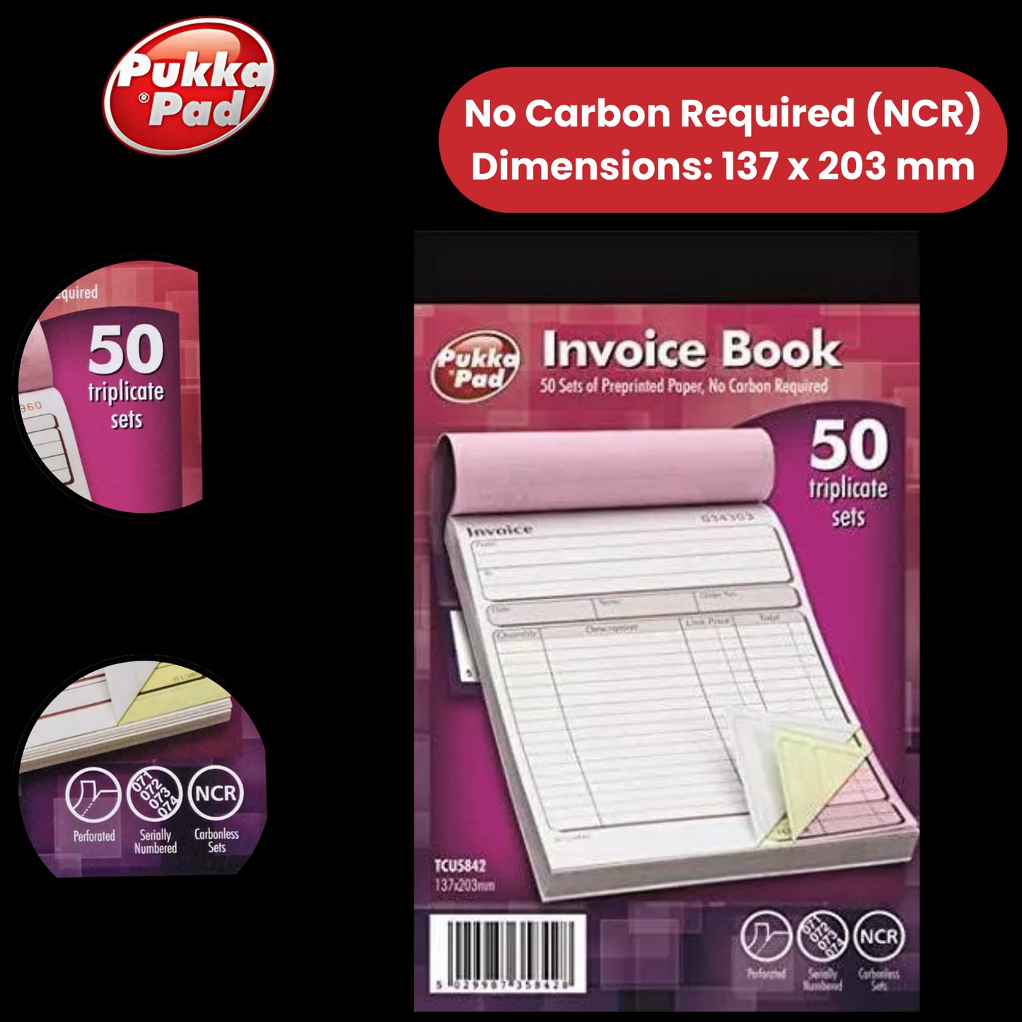 Pukka Pad NCR Triplicate Invoice Book 203 x 137mm - Single - 1 to 36 Packs