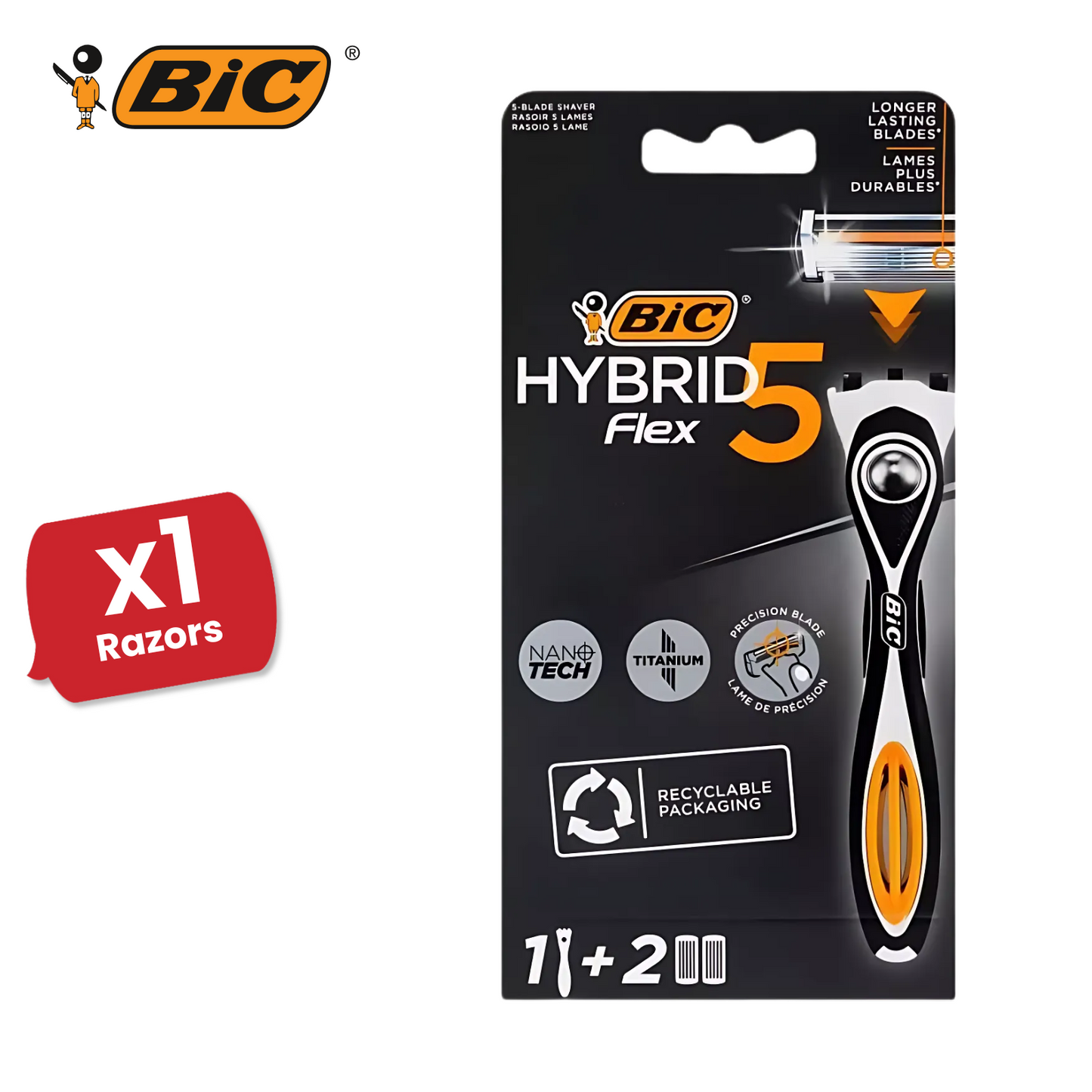BIC Hybrid 5 Flex - 1 Handle + 2 Blades