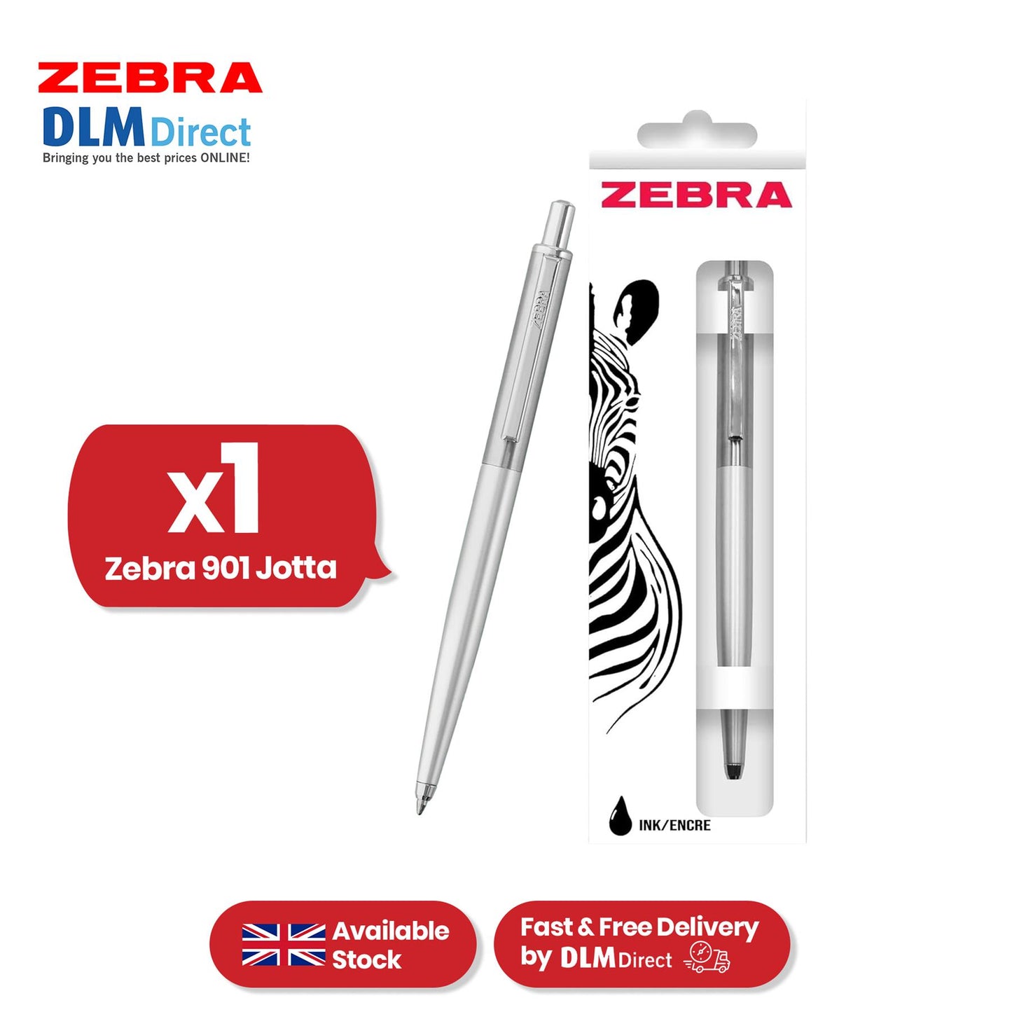 Zebra Ballpoint, Stainless Steel Retractable Pen Refillable Fine Point Biro for Presentation, Meeting & Assignments-Silver