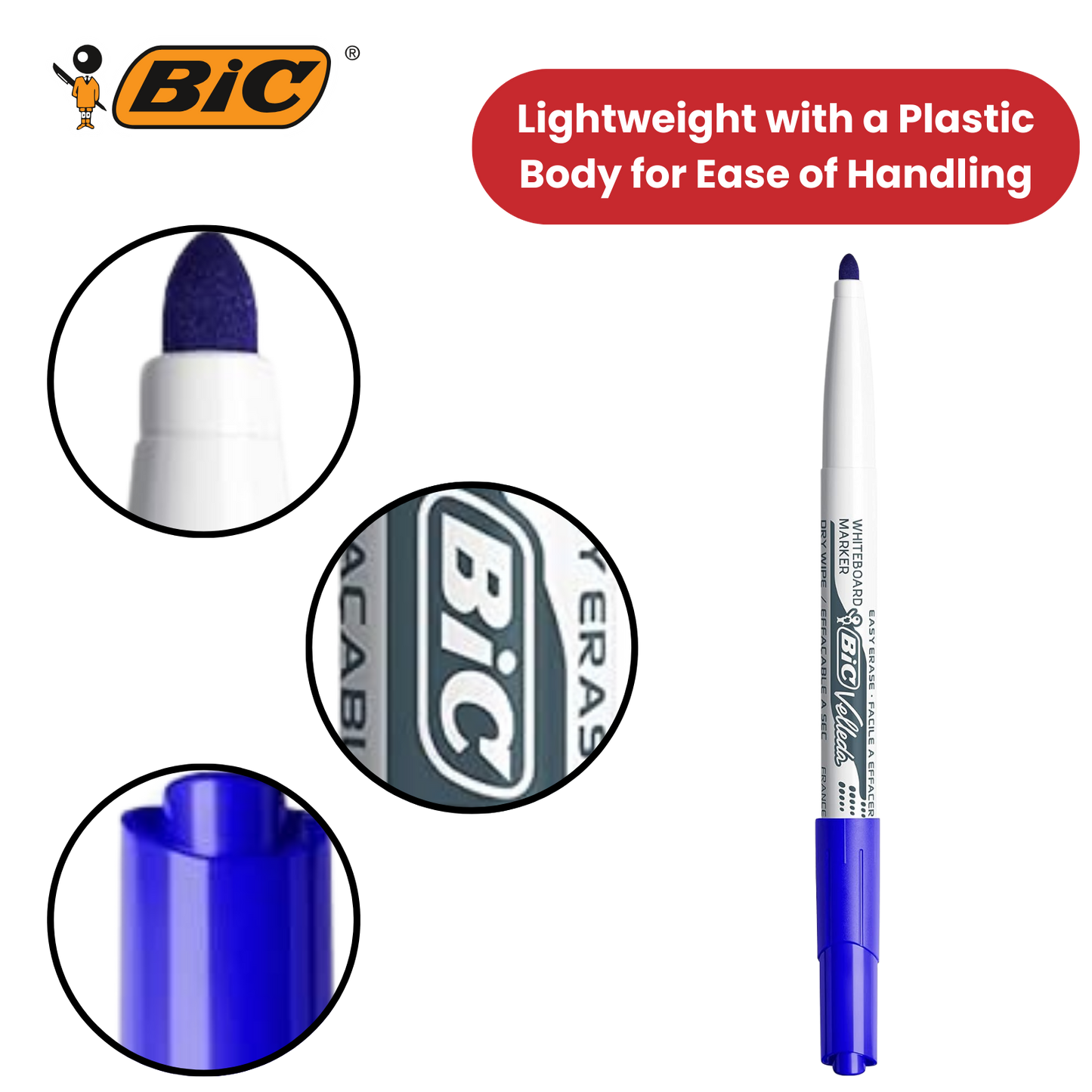 Bic Velleda 1741 Whiteboard Drywipe Markers Blue  - Box of 12 - 1 to 5 Packs