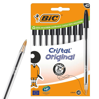 Bic Cristal Original Ballpoint Pens Medium Tip (1mm), Black, Blister of 10