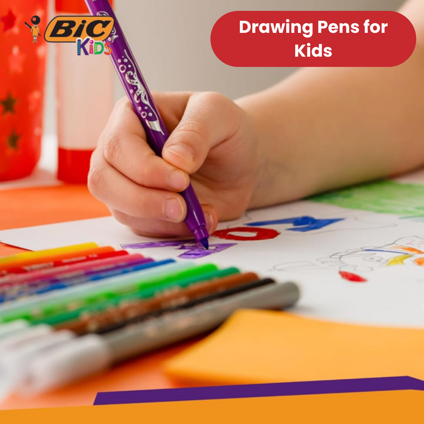 BIC Kids Kid Couleur Felt Medium Blocked Tip Colouring Pens - Pack of 12