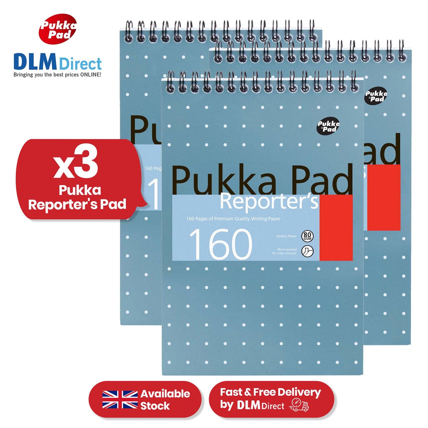 Pukka Pad Reporter's Notepad - 160 Pages Metallic Blue Spiral Notebook for Daily Notes