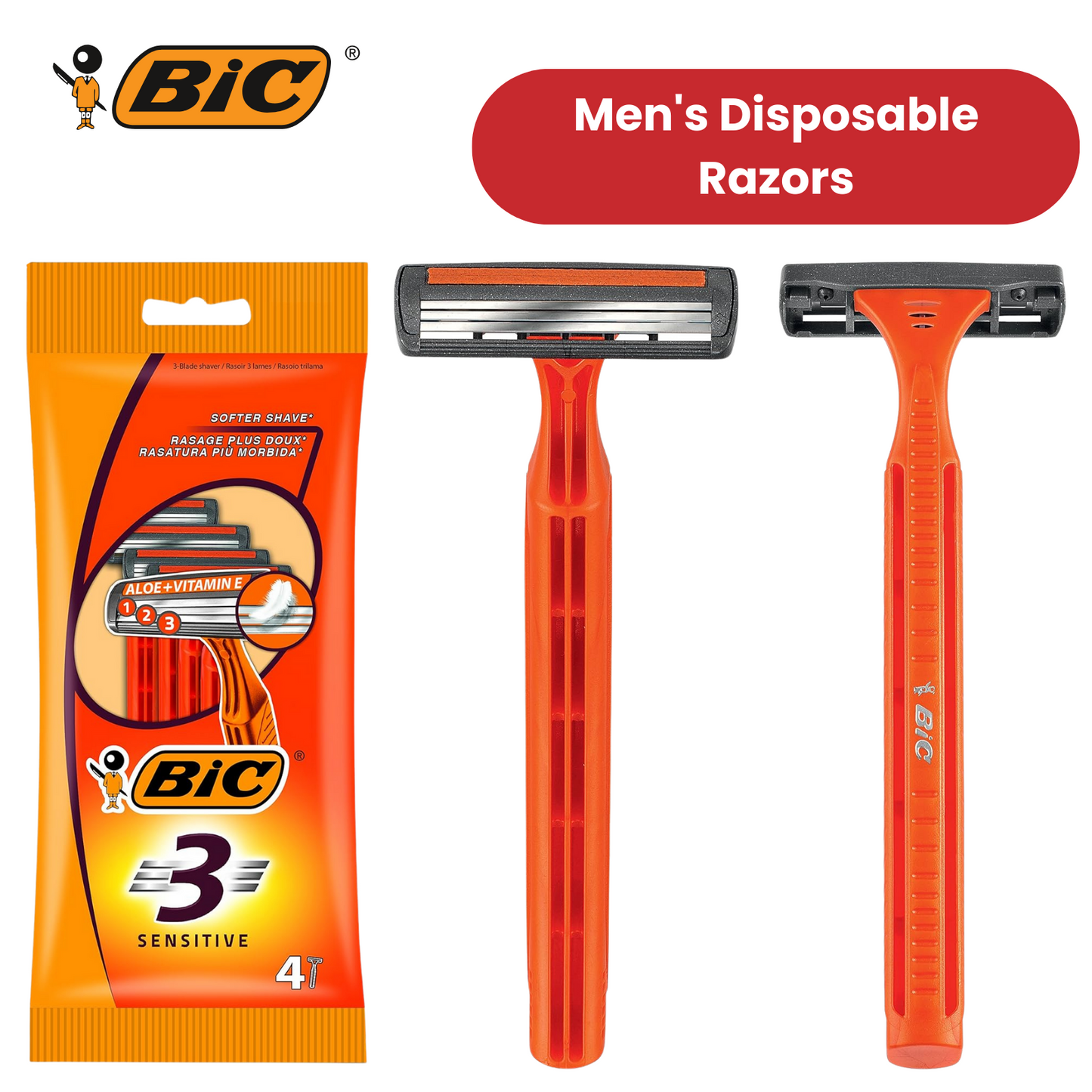 Bic 3 Sensitive Razors - 2 Packs (8 Razors)