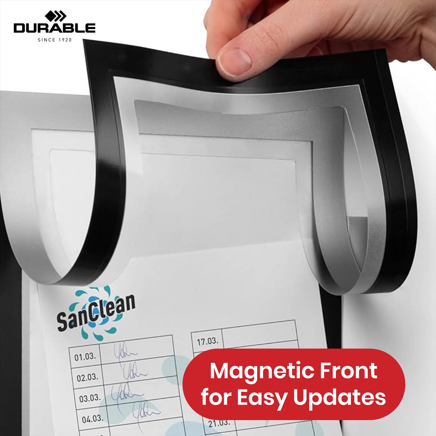 Durable DURAFRAME Magnetic Frame, Silver A5 Wall Mount Magnetic Display with Pen Holder for Work