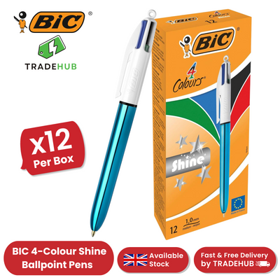 Bic 4 Colour Shine - Blue - Pack of 12
