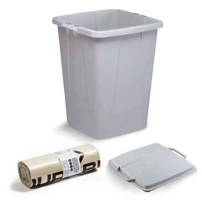 Durable DURABIN 90 Lid Grey+ Durable DURABIN ECO 90 Litre Recyled Plastic Waste Bin - Grey+ Durable ECO 110L Bin Bags 100% Recycled