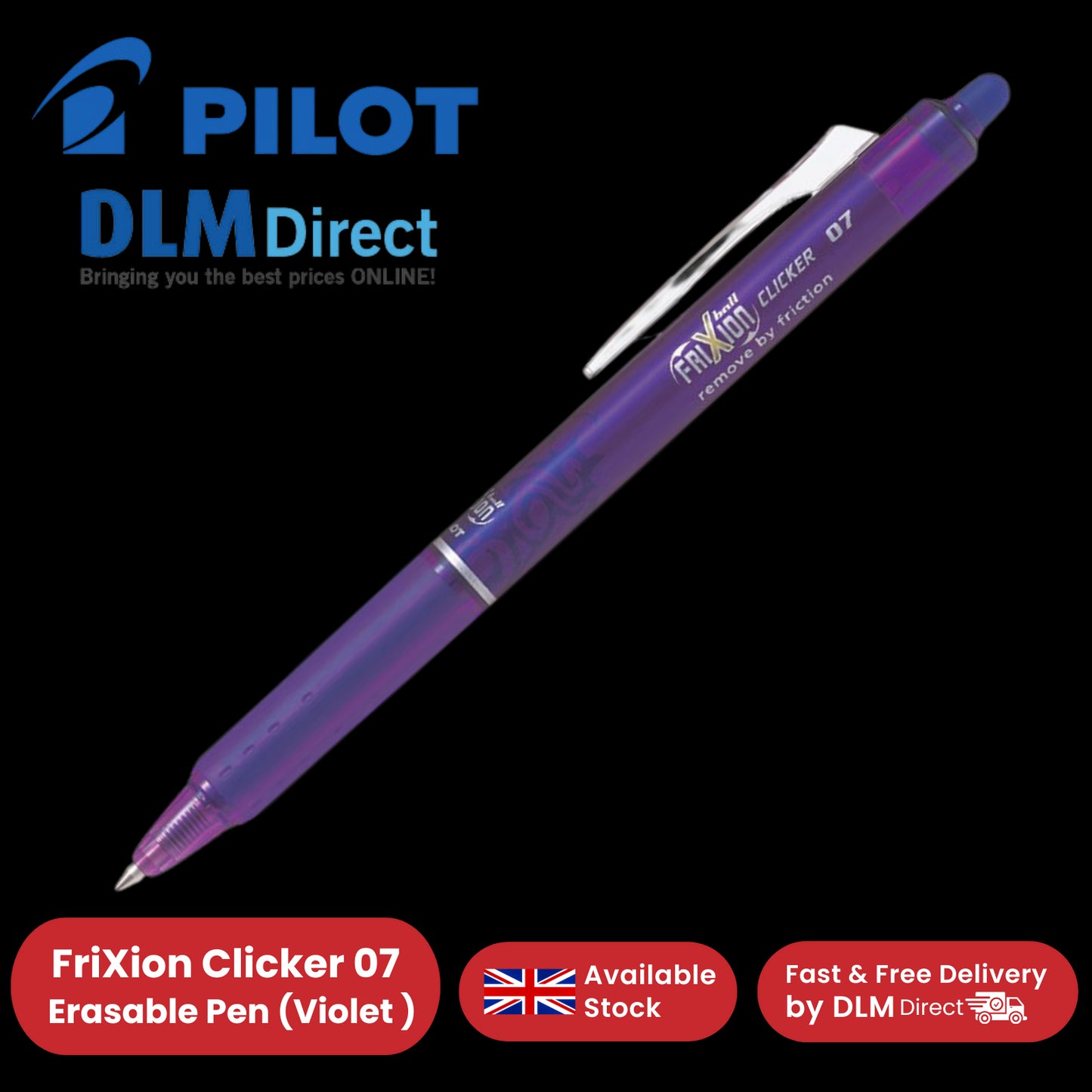 Pilot FriXion Clicker Retractable Erasable Multiple Pens 0.7mm Tip Line Violet