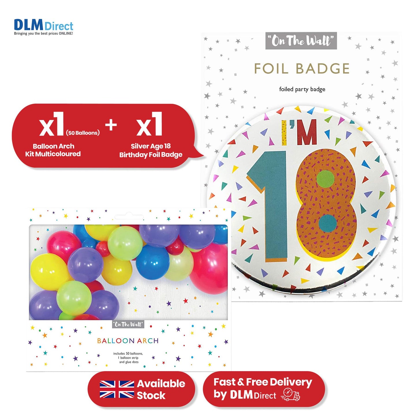 50pcs Balloon Arch Kit with Silver Age 18 Foil Birthday Badge for 18th Party Backdrop & Door Display